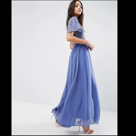 ASOS Dresses & Skirts - ASOS beaded vintage style tulle dress scallop edge design blue and silver sz 4